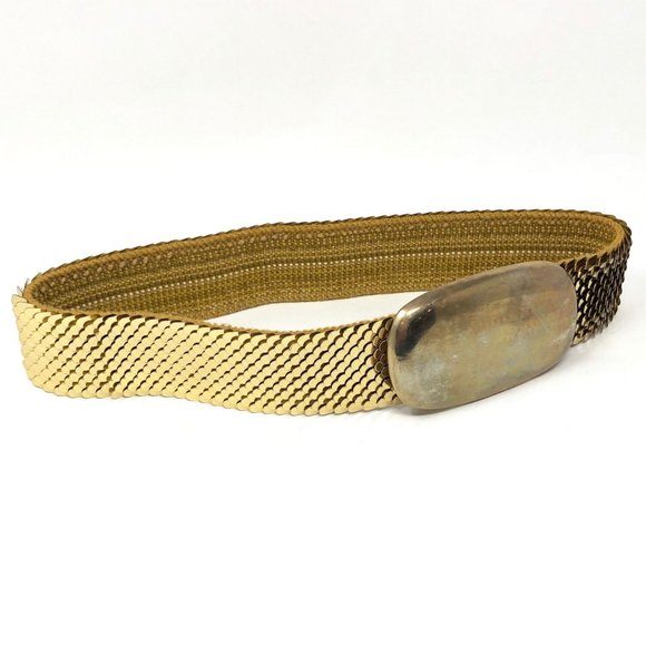 Vintage BRASS Fish Scale Belt, Retro Metal Belt, 80's Stretch Belt - Picture 2 of 6